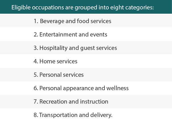 Eligible occupations eight catagories
