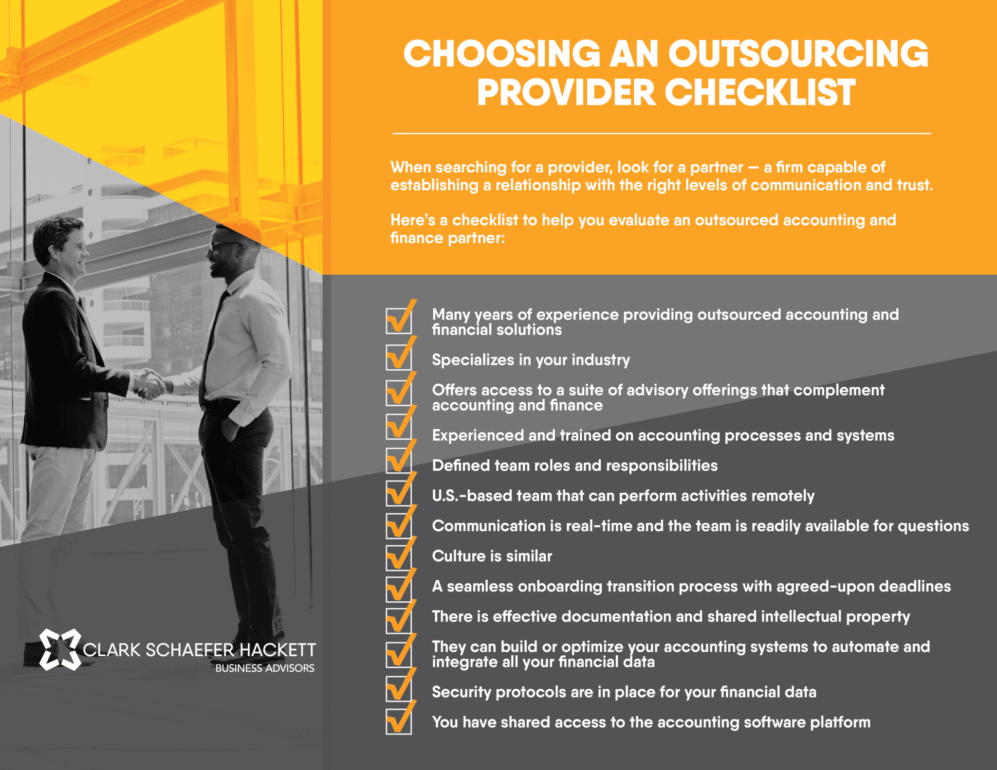 Choosing an outsourced provider checklist